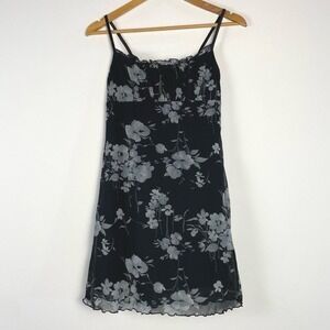 Vintage Y2K Floral Mesh Overlay Mini Dress‎ Size M Fairycore Whimsigoth Grunge
